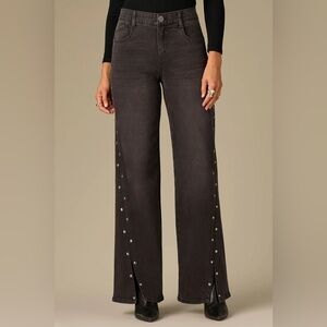 Wit & Wisdom HIGH RISE FORWARD SLIT SEAM SAM WIDE LEG PETITE JEANS WITH STUDS